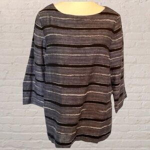 pureJill navy,black,white striped textured cotton 3/4 sleeve boxy fit top S